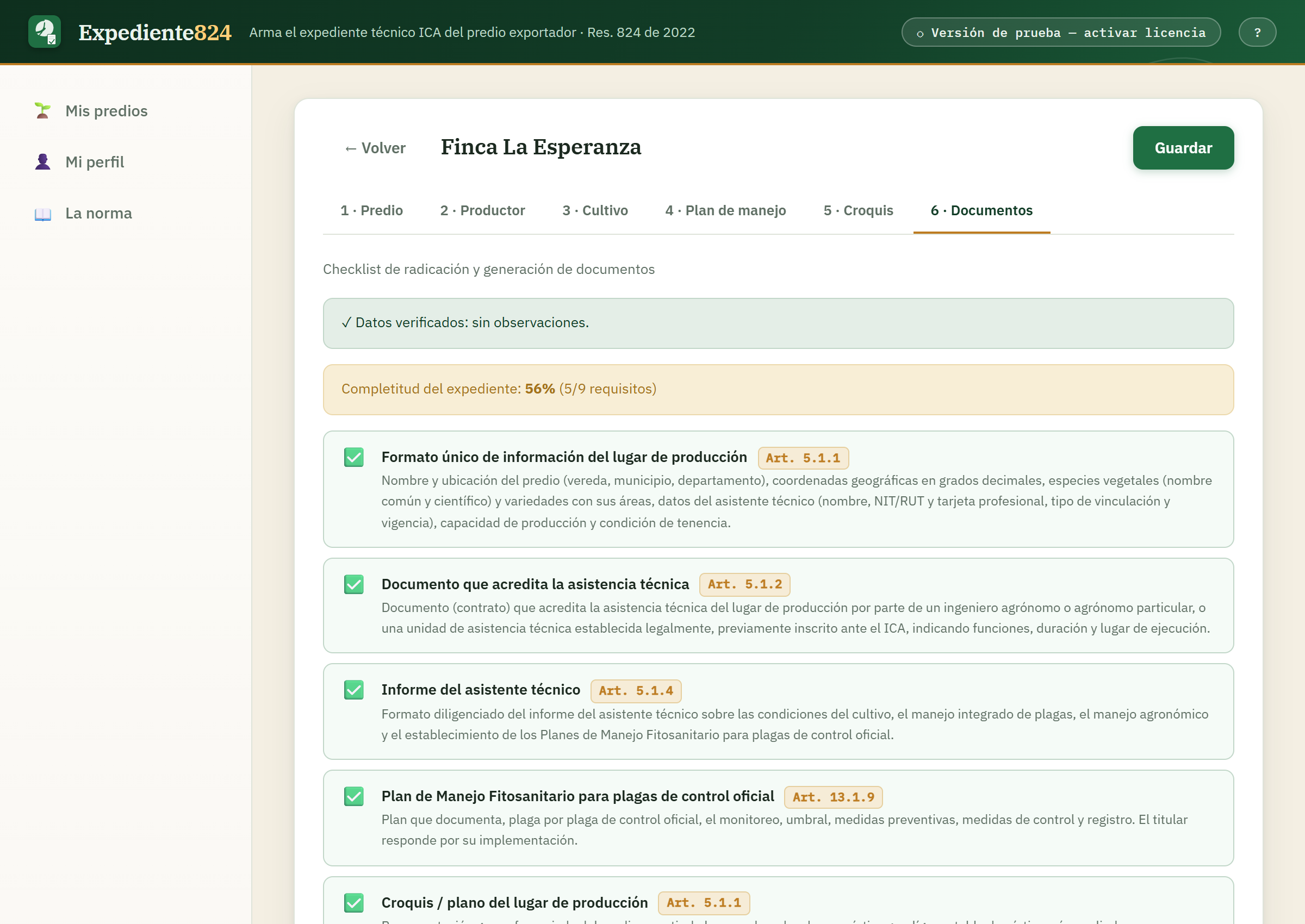 Documentos generados: expediente completo en PDF y versiones editables en Word